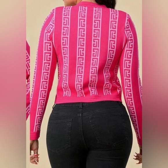 Pink Geometric Button-Up Cardigan - Picture 2 of 2